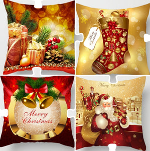 Christmas Pillow Covers18"x18"Christmas Throw Pillow Covers Cotton Linen Christmas Decorations Set of 4 for Home Decor