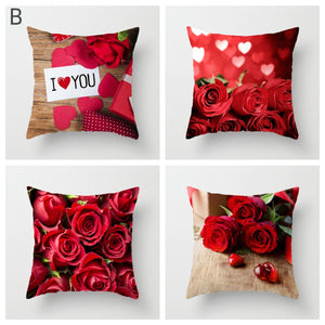 Red Rose Pillowcas,Valentine's Day Pillowcovers,Pillow Cover Case Square Cushion Cover for Sofa Bedroom Decor 4pcs 18X18 Inch