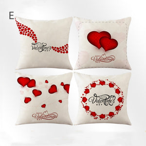 Valentine's Day Pillow Covers 4 PCS 18x18"Love Linen Pillowcase for Valentines Decorations Anniversary Wedding Home Office Car Cushion Case (Red)