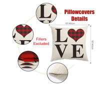 Load image into Gallery viewer, Valentine&#39;s Day Pillow Covers 4 PCS 18x18&quot;Love Linen Pillowcase for Valentines Decorations Anniversary Wedding Home Office Car Cushion Case (Red)
